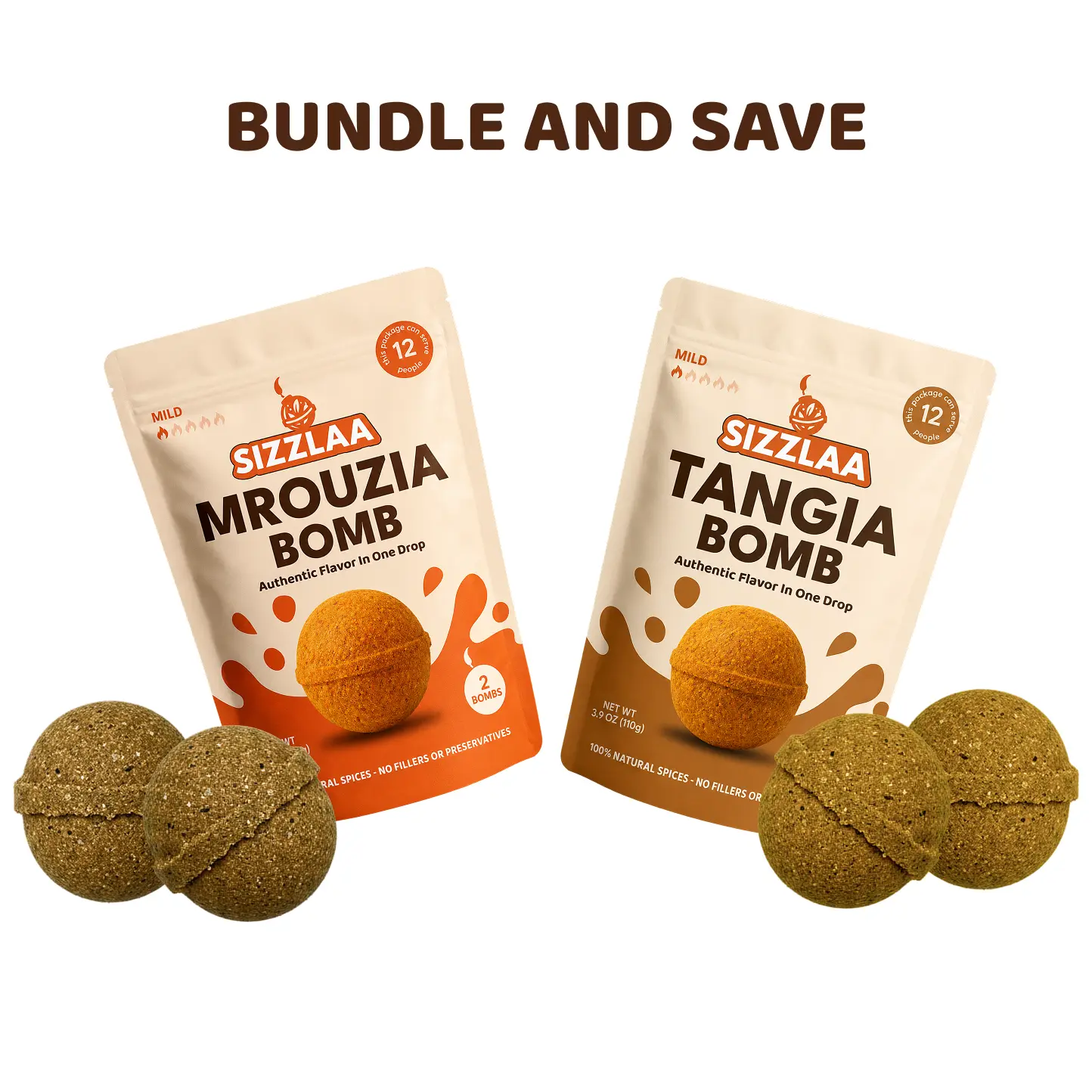SIZZLAA Tangia Bomb & Mrouzia Bomb Bundle – Authentic Moroccan Spice Bomb Seasoning for Traditional Beef & Lamb Dishes – 4 Bombs Total