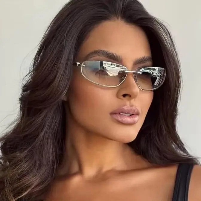 Oval Frameless Y2K Luxury Sunglasses High-end Styling Punk Design for Women Outdoor Retro Personality Shades Unisex Trendy and Stylish
