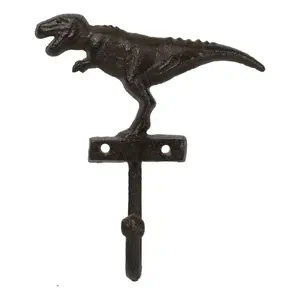 Pack Of 3 Cast Iron Rustic Jurassic T-Rex Dinosaur Wall Hook Key Leash Holders