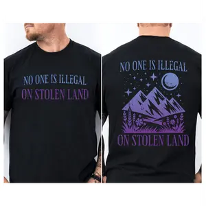 100% Cotton No One is Illegal On Stolen Land Indigenous Immigrant Tee, Anti Maga FCK ICE Anti ICE Graphic Shirt, Immigration Social Justice Gift