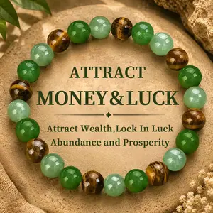 CrestJewels wealth bracelet featuring natural Dongling jade, green quartz, and tiger’s eye—a lucky bracelet that attracts wealth, locks in good fortune, and brings prosperity; a blue friendship beaded protective bracelet, ideal as an encouragement gift.