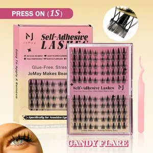 JoMay Self Adhesive Lash Clusters DIY Eyelash Extensions CC Curl Natural 100Pcs Pre-Glued Cluster Lashes 8-16MM No Glue Individual Lashes |No Glue Needed| Sticky Strip Individual Lashes | Natural Look| glue-free| Sensitive Eyelashes| 24 Hour Lash Clusters