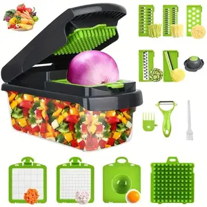 SleekHush Manual Vegetable Chopper Utensils Set - Compact Container Included - Durable, User-Friendly Indoor Recreation Kitchen Gadget for Slicing, Dicing, Shredding Vegetables and Fruits Food Prep