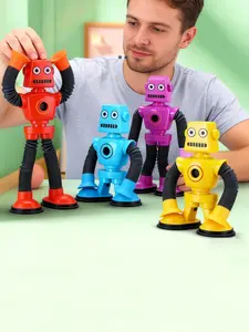 4pcs Deformable Suction Cup Robot Toy, Flexible Plastic Tube Design, Vibrant Colors, Durable Interactive Educational Game