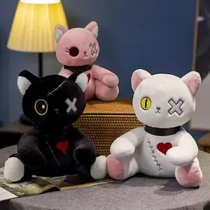 24cm/9.5in Gothic Dark Cat Plush Toy. A Spooky And Crazy Cat With A Variety Of Emotions. Unique Plush Cat, Fully Stuffed And Incredibly Comfortable To Hug. Perfect For Halloween, Easter, And Christmas. A Wonderful Gift For Children, Friend, Stuffed Animal