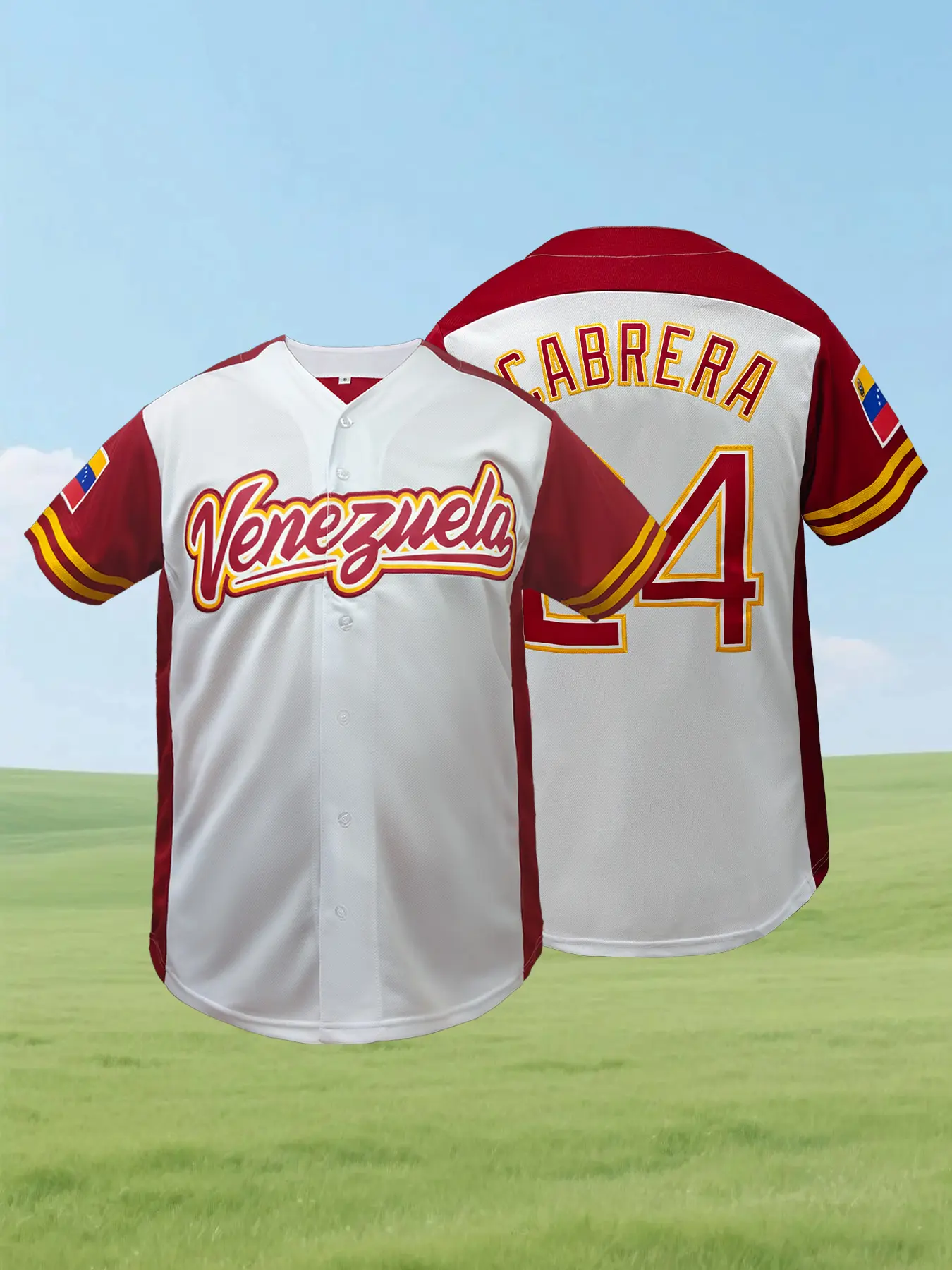 Men's Venezuela #24 Stitched Baseball Jersey, Loose Fit Breathable Embroidered Sports Sweatshirt, All-Season Sports Top for Casual Wear, Outdoor Activities, and Parties, Durable Fabric, Sports Clothing