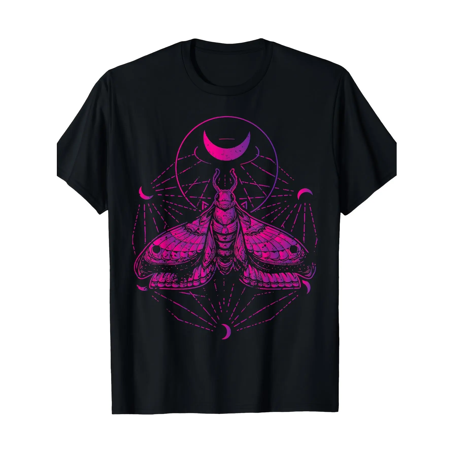 Women's Gothic Moth Graphic Short-Sleeve Round Neck T-Shirt - Soft Heavyweight Cotton Casual Streetwear Clothes, Shortsleeve