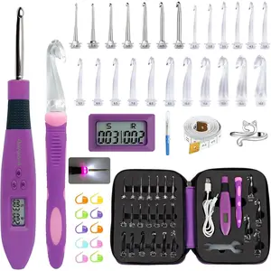 Light Up Crochet Hooks Set-Crochet Hooks Set Digital with 24 Interchangeable Crochet Kit,Lighted Crochet Hooks with 2 Levels Led,Beginner Knitting Kit for Stitch & Row Counter