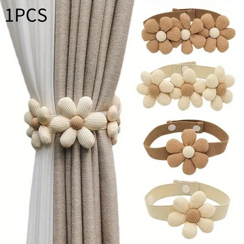 1pc Modern and minimalist flower curtains with lace up and elastic band, curtain lock buckle, curtain rope clip, home decoration