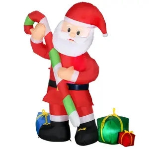 6ft Outdoor LED Christmas Inflatable Decor - Santa Claus with Candy Cane, Festive Holiday Home Decoration for Christmas Supplies