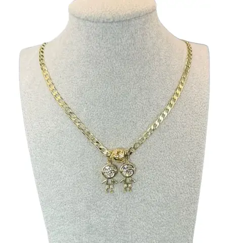 Gold Plated Exquisite Chain Necklace with Children Pendant 20 Inches Long Fashionable Jewelry for Everyday Wear