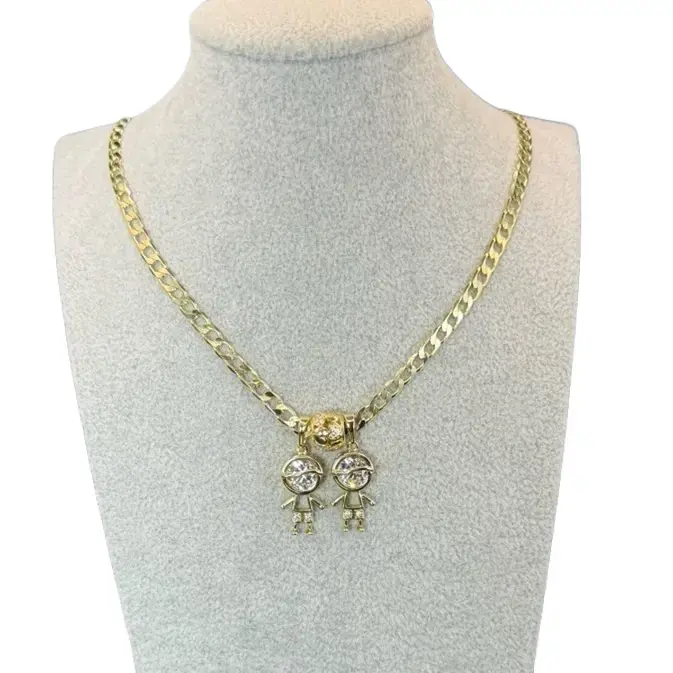 Gold Plated Exquisite Chain Necklace with Children Pendant 20 Inches Long Fashionable Jewelry for Everyday Wear