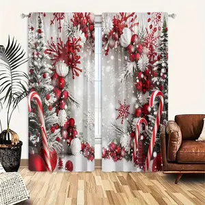 Christmas Themed Drapery Panels Set of 2, High-Definition Digital Print Holiday Gift Pattern, Light Filtering Window Treatments for Bedroom, Living Room, Office, Rod Pocket, Room Decor Curtain