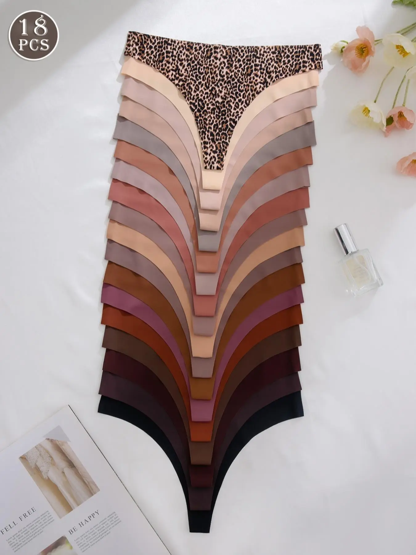 Women's Solid Color & Leopard Print Seamless Thong, Soft Comfy Breathable Thong for Daily Wear, Women's Underwear for All Seasons