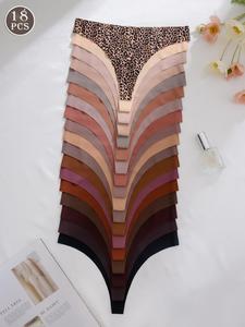 women's solid color & leopard print seamless thong, soft comfy breathable thong for daily wear, underwear for women, women's underwear, womenswear, clothes, seamless panties, soft breathable knicker, soft stylish brief, casual comfy panty