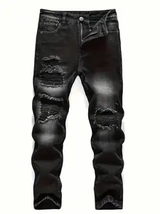 Live unbridled Fashion Men's Casual Ripped Denim Skinny Jeans Streetwear Menswear Denim Trousers for Men