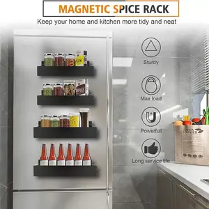 Magnetic Kitchen Side Shelf, No-Drill Refrigerator Organizer, Spice Rack for Salad Dressing Bottles, Bathroom Laundry Storage Holder, No Wooden Material