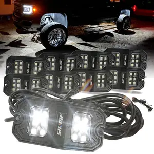 SUNPIE 18 Wide Angle Chips Rock Lights,6000K Pure White,Plug And Play,4M Extension Wires Each Light,IP67 Waterproof,Fits Trucks Trailer Cars SUV ATV UTV Boats Offroad Lighting,FathersDayGift