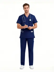 New 2Pcs Mens Scrubs Set Comfortable Workwear Uniforms Tops And Pants Ideal For Nurses Doctors And Dentists