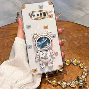 Note 8 Fashion Series Golden Jewelry Strap Lanyard Phone Holder Case For Compatible With Samsung Galaxy Note 8 Plating Cover and The Encounter of Colorful Hearts and Stars Beautiful Lucky Bear Protector Cases