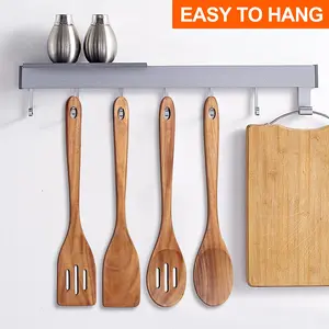 4PCS Wooden Spatulas for Cooking Non-Stick Kitchen Pan Tool Set, Natural Teak Kitchen Utensils, Smooth Finish Utensils Fried Spatula, Turner Non-Stick Wooden Cooking Utensils