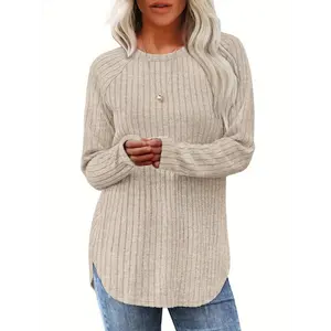 Women'S Casual Long Sleeve Crew Neck Sweater - Soft Pullover in Black, Loose Fit, High-Waisted Design, Perfect for Spring & Fall, Everyday Comfort Apparel | Round Neckline Top Construction Fabric Knitwear