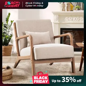 [TikTokShopBlackFriday]Hertford Upholstered Linen Blend Accent Chair With Wooden Legs And One Pillow