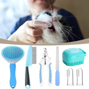 7-Piece Pet Grooming Tool Set for Cats & Dogs, Includes Self-Cleaning Kit, Nail Clippers, Flea Comb, Bath Brush, De-Shedding Brush, Nylon Toothbrush