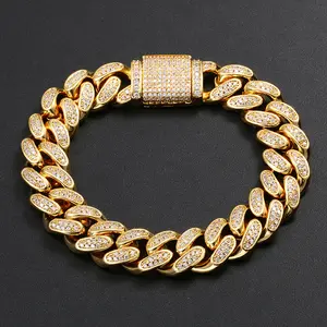 UCCIYO Fashionable Trend Cuban Bracelet Copper Zirconium Hip Hop Round Bracelet Men Hip Hop Rap Trend Cuban Bracelet Gift Party Daily Exquisite Jewelry Rhinestone Decorated Bangle