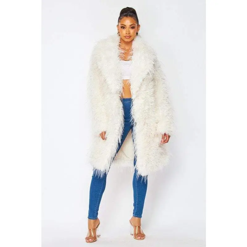 Shaggy Faux Fur Lapel Collar Coat