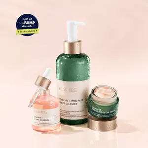 Biossance The Bump Approved Must-Have Skincare Set – Vitamin C Rose Oil, Amino Aloe Gentle Cleanser & Marine Algae Eye Cream – Pregnancy-Safe Glow & Hydration Essentials