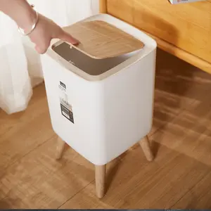 1pc Kitchen Trash Can, Large Capacity Covered Bin for Home Bathroom Office Living Room, Simple Design with Feet, Stable Base, Waste Paper Basket, Minimalist