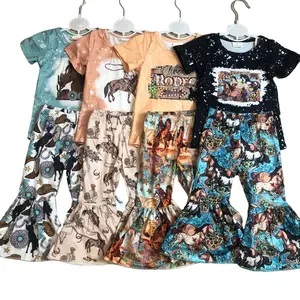 C Girl Bell Bottom Outfit Western Clothing Set Kids Western Fashion Cowgirls Spring Clothing