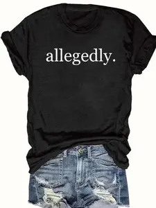 Women's "allegedly" Print Round Neck Tee, Casual Short Sleeve Crew Neck T-shirt for Summer, Fashion Women's Top for Daily Wear, Graphic Tees, Summer Tops