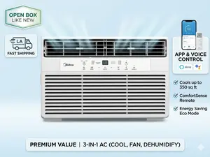 Midea 8000 BTU Smart Window Air Conditioner with ComfortSense Remote, 3-in-1 AC Unit for Living Room Bedroom Up to 350 Sq Ft, Energy Saving Home Cooling System, App Voice Control- Condition: Like New