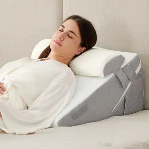 3PCS Wedge Pillow Set for After Surgery, Adjustable 9&12 Inch Bed Wedge Pillow for Sleeping, Incline Pillow Wedge for Headboard, Acid Reflux, Neck & Back Support, White/Grey