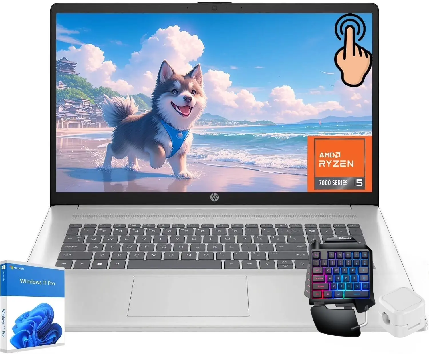 HP 17.3-inch Flagship Touchscreen Laptop - Win 11 Pro, AI-Powered Copilot, AMD R5-7530U, 17.3" HD+ BrightView Display, Wi-Fi 6, 8GB RAM, 512GB SSD