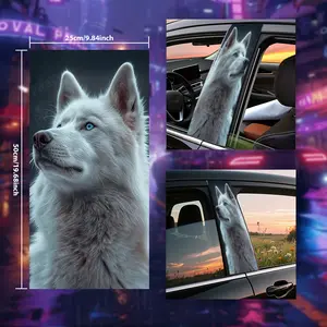2PCS Cool Blue-Eyed White Husky Car Stickers for Glass, Metal, Plastic, Ceramic & Wood Surfaces, Anime Fantasy Animal Space Cartoon Theme, Rectangle Semi-Matte Finish