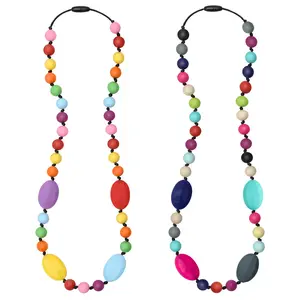JNS39 2 Pack Chew Necklaces for Sensory Kids and Adults , Silicone Teething Necklace, Nursing Necklace Breastfeeding Teether Necklace, BPA Free, Freezable, Dishwasher and Refrigerator Safe