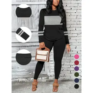 Women’s 2-Piece Colorblock Tracksuit Set – Long Sleeve Top + Slim Pants, Trendy Casual Outfit for Streetwear & Everyday Comfort Sporty Round Neck matching sets comfort sweat set matching sets for women tall girl friendly sets
