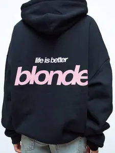[Hoodie] Oversized Fleece Hoodie – “Life Is Better Blonde” Graphic Back Print – Cozy Pullover Sweatshirt