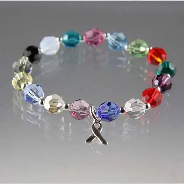 Large Bead Cancer Awareness Bracelet | Bold Crystal Sterling Silver