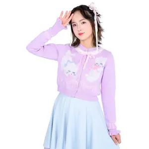 Sleepy Kittens Cropped Cardigan - Lilac