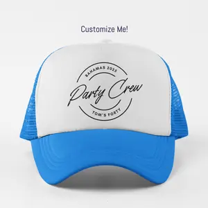 Custom BIRTHDAY Party Trucker Hat – Personalized Retro Stamp Design | Trucker Party Hats, Bday Hats, Palm Tree Tropical Pool Beach Party Accessories, Matching Group Hats
