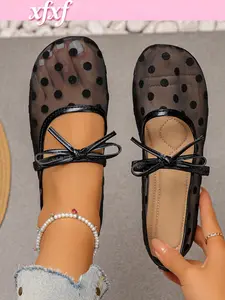 Women's Comfortable Mary Jane Shoes, Flats Shoes, Breathable Mesh Upper, Cute Bow Design, Perfect for Daily Wear, Shopping, Office, Dates, Parties