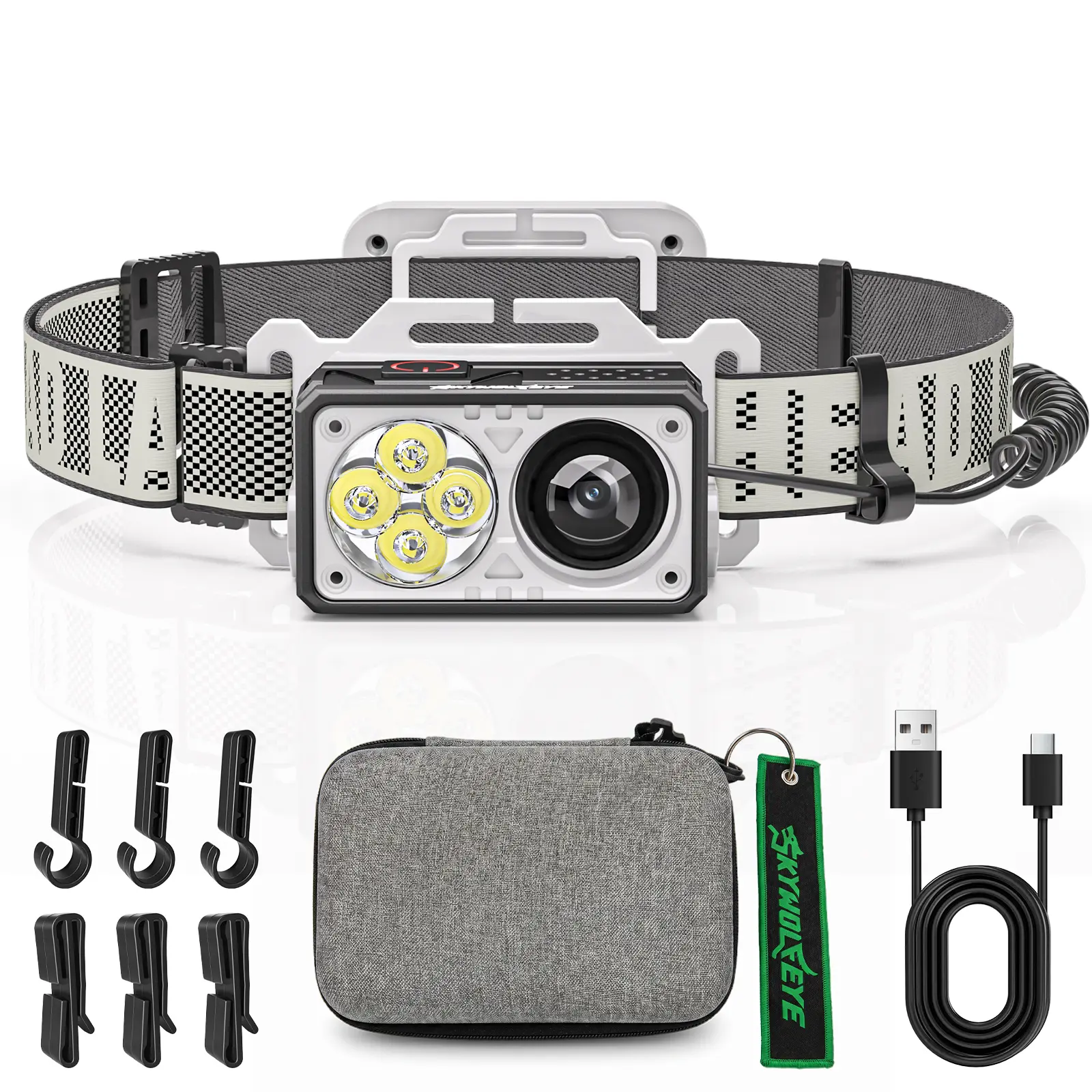 LED Headlamp Rechargeable, 2500 High Lumens Head Lamp with Red Light 8 Modes，Waterproof Lightweight Hardhat Head Flashlight for Camping Running Fishing Crafting Mechanic Work