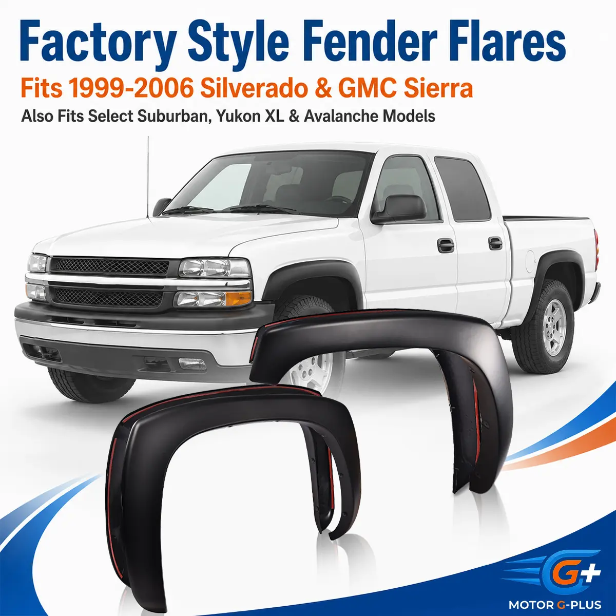 MOTOR GPLUS Matte Factory Look Wheel Fender Flares - Heavy Duty Hardcore Automotive Debris Shield, Easy-Install Wide Body Kit Car Accessories, Accessories for Car Fit 1999-2007 GMC Sierra & Chevy Silverado Trucks (Father's Day Gift)