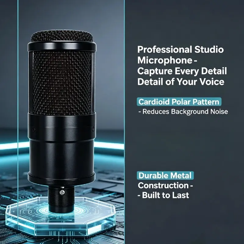 D208 Silk Screen/no Silk Screen Studio Microphone, Reliable Cardioid Polar, Durable Construction, Ideal for Recording/live Streaming/ktv, Plug and Play, Easy to Use, Perfect for Various Scenes