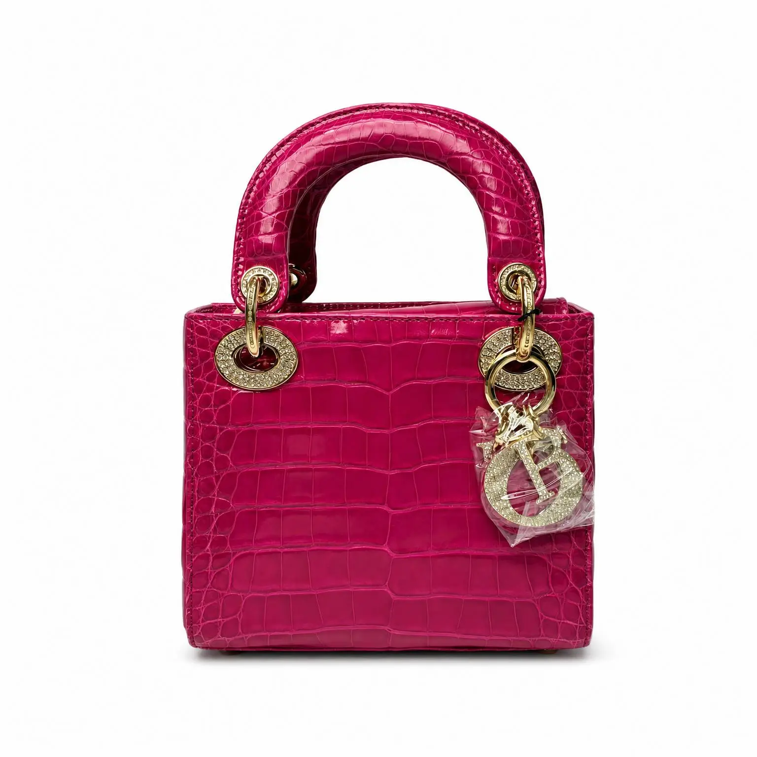 Pre-owned Dior X Top Handle Bags Lady Crocodile Embossed Mini Pink 2608070009