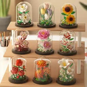 Mini Eternal Bouquet Rose Building Blocks Flower Building 3D Set DIY Eternal Bouquet Display Box Brick Toy for Home Office Decor Mother's Day Gift Custom Creative Building Block Building Block Model Stem Building Blocks